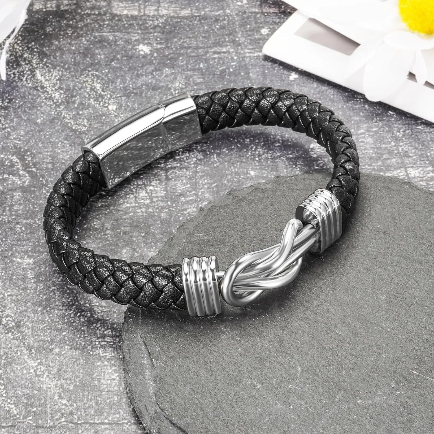 abooxiu Urn Bracelet for Ashes Leather Cremation Bracelet for Human Ashes Stainless Steel Ash Bracelets Memorial Cremation Jewelry Keepsake Bangle for Men