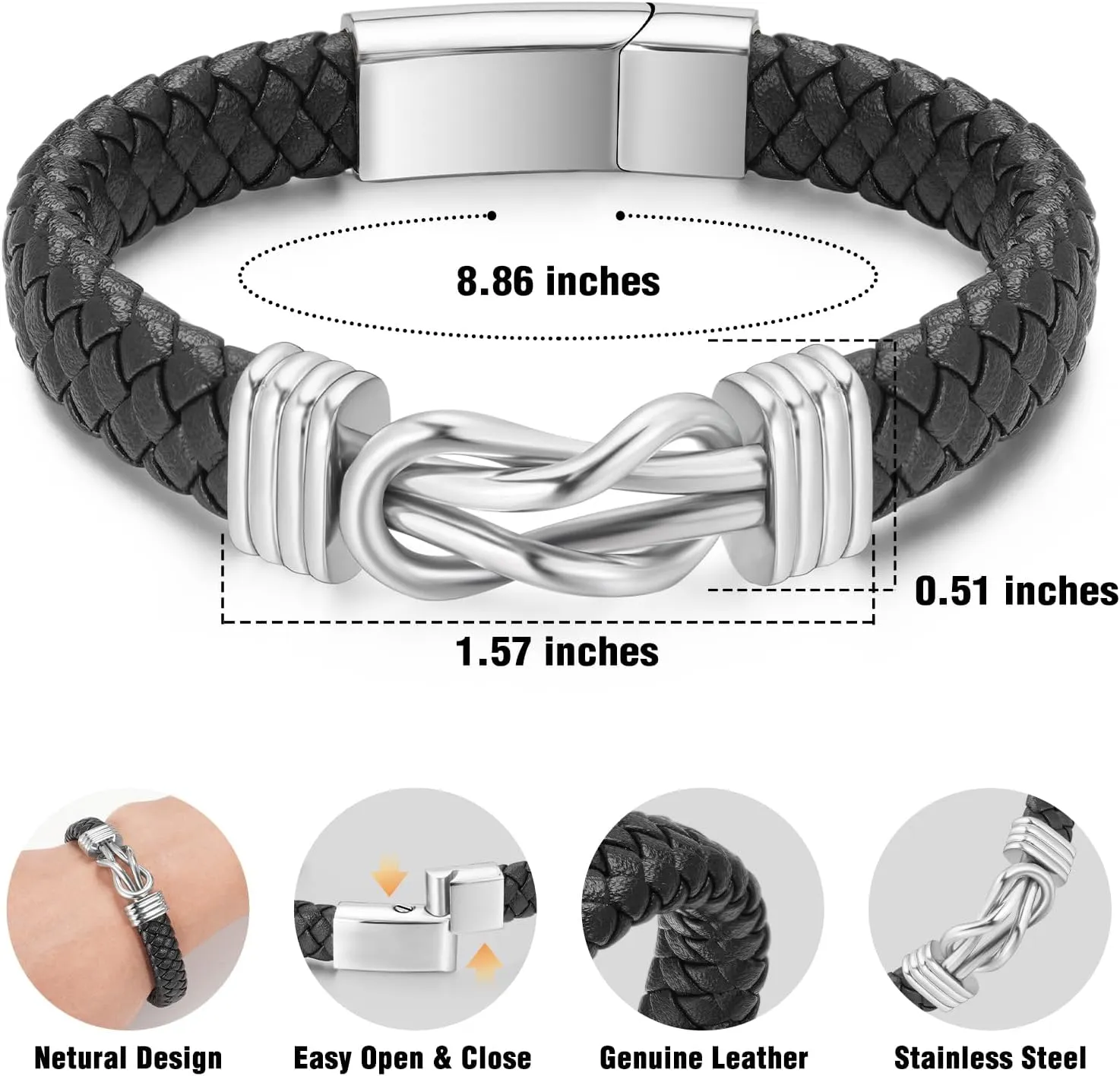 abooxiu Urn Bracelet for Ashes Leather Cremation Bracelet for Human Ashes Stainless Steel Ash Bracelets Memorial Cremation Jewelry Keepsake Bangle for Men