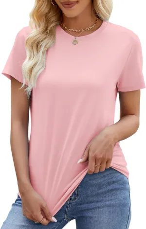 Basic T Shirts for Women Casual UPF 50  Short Sleeve Summer Tops 2025 Classic Loose Fit Plain Tee Shirt