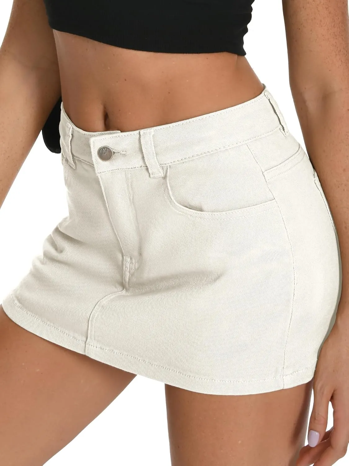 ELLEVEN High Stretchy Mini Skort Skirt for Women,Low Waist Denim Skort Shorts with Pockets