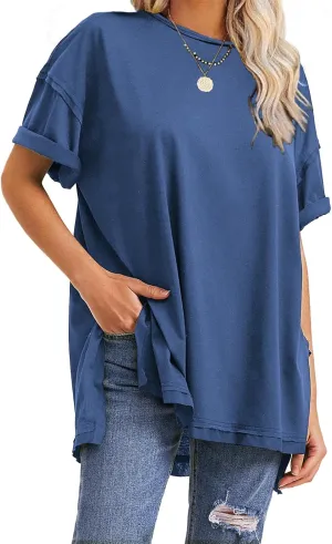 EXLURA Womens Summer Oversized T Shirts 2025 Casual Short Sleeve Loose Maternity Tops Crewneck Tunic Plus Gym Workout Top