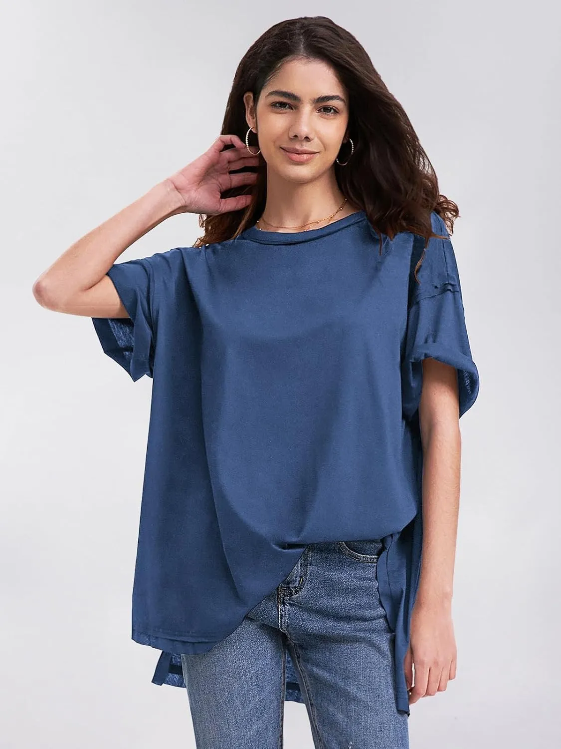 EXLURA Womens Summer Oversized T Shirts 2025 Casual Short Sleeve Loose Maternity Tops Crewneck Tunic Plus Gym Workout Top