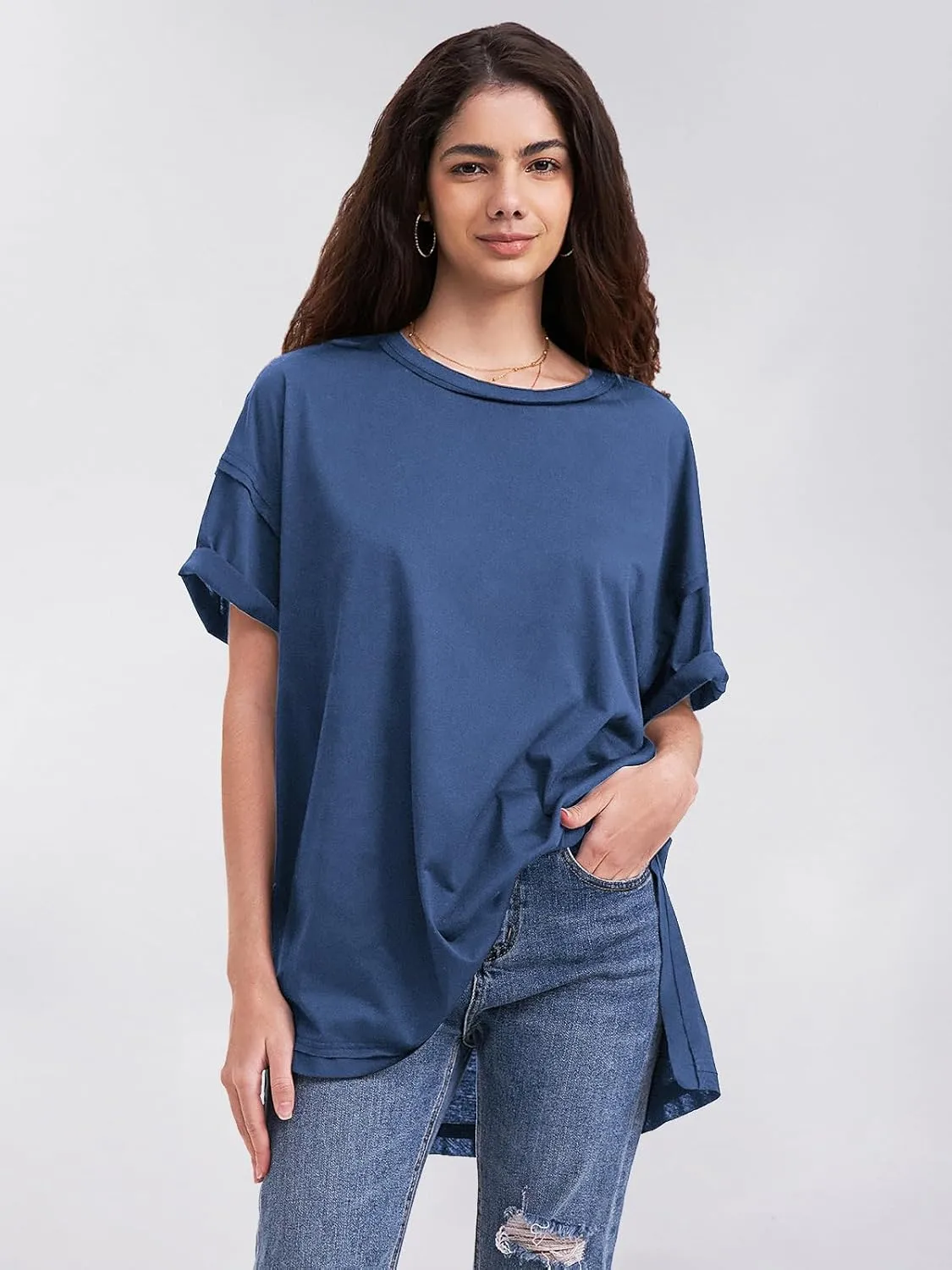 EXLURA Womens Summer Oversized T Shirts 2025 Casual Short Sleeve Loose Maternity Tops Crewneck Tunic Plus Gym Workout Top