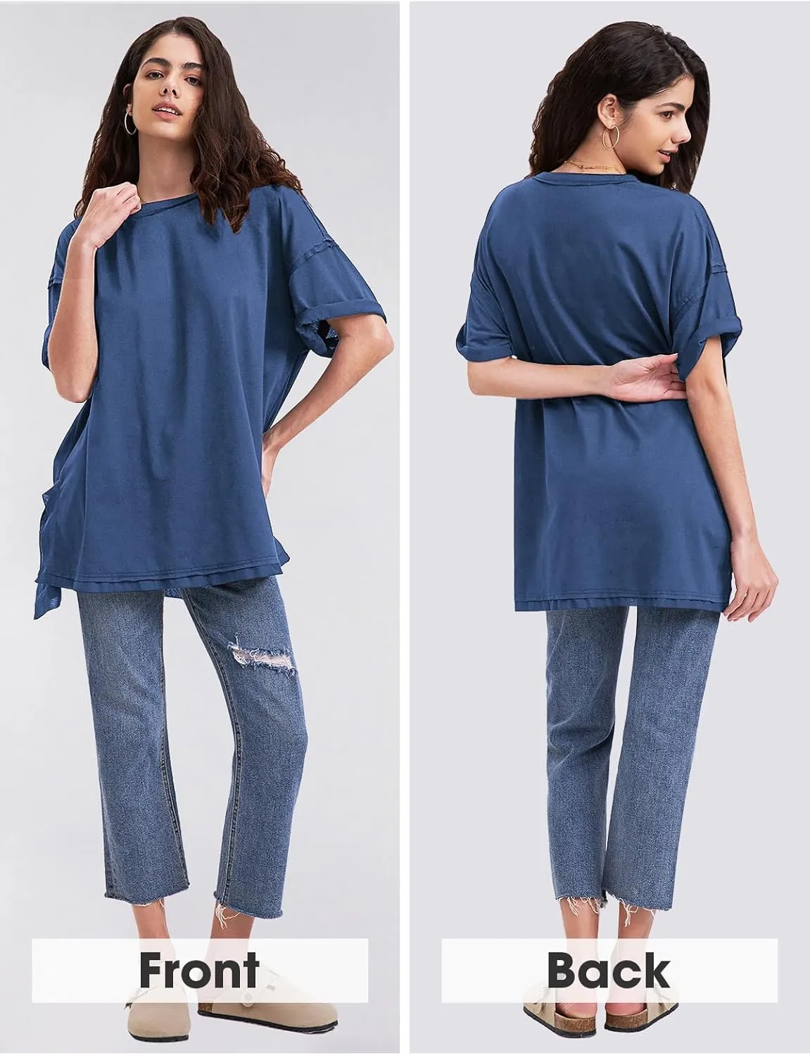 EXLURA Womens Summer Oversized T Shirts 2025 Casual Short Sleeve Loose Maternity Tops Crewneck Tunic Plus Gym Workout Top