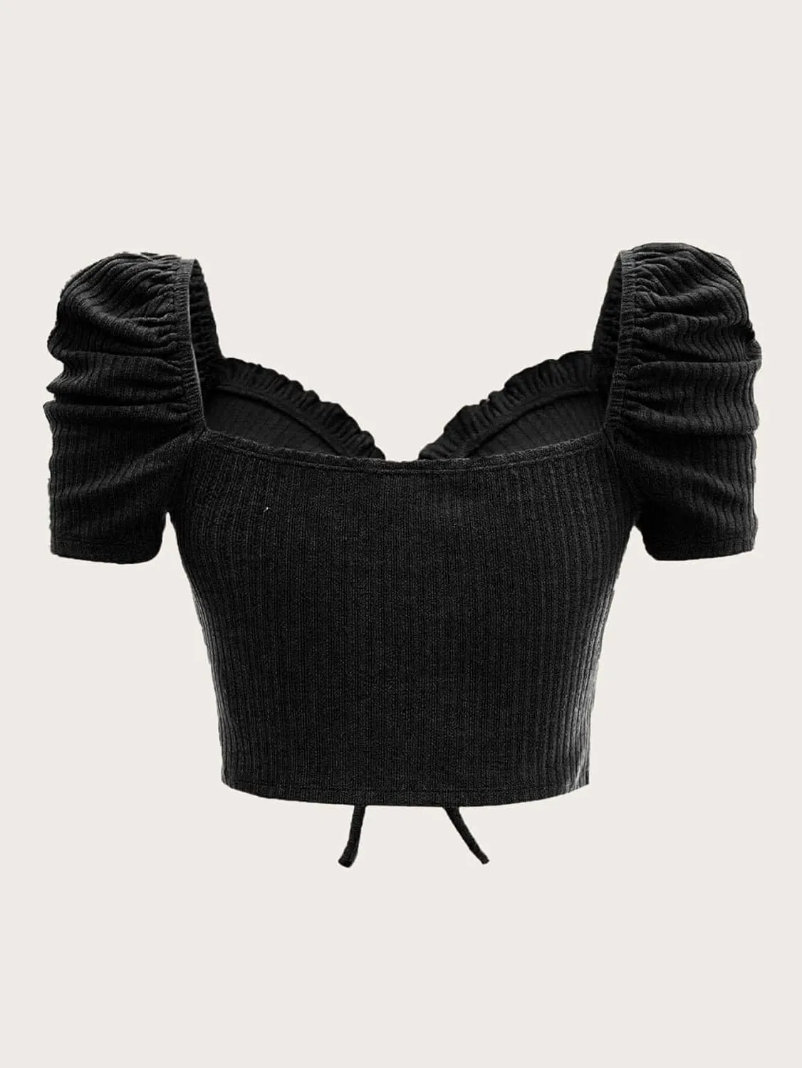 Floerns Women's Summer Square Neck Schiffy Drawstring Front Crop Top Blouse