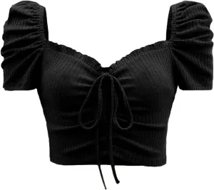 Floerns Women's Summer Square Neck Schiffy Drawstring Front Crop Top Blouse