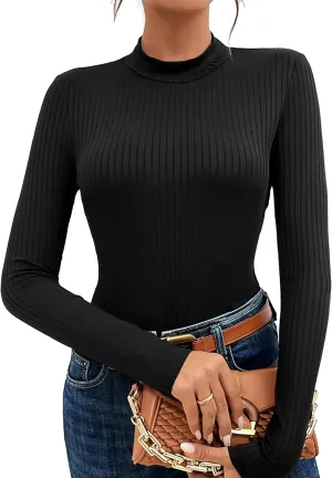 Jar of Love Women's Long Sleeve Shirts for Women Mock Turtle Neck Ribbed Slim Fit Fall Winter Thermal Underwear Tops