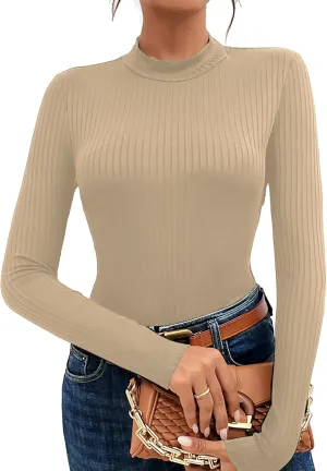 Jar of Love Women's Long Sleeve Shirts for Women Mock Turtle Neck Ribbed Slim Fit Fall Winter Thermal Underwear Tops