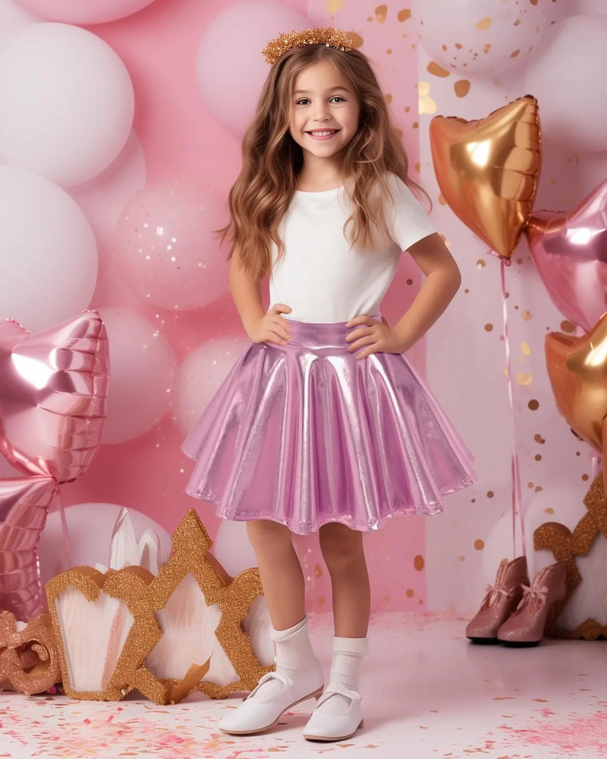 KEREDA Girls Metallic Skater Skirts Shiny Flared Holographic Skort