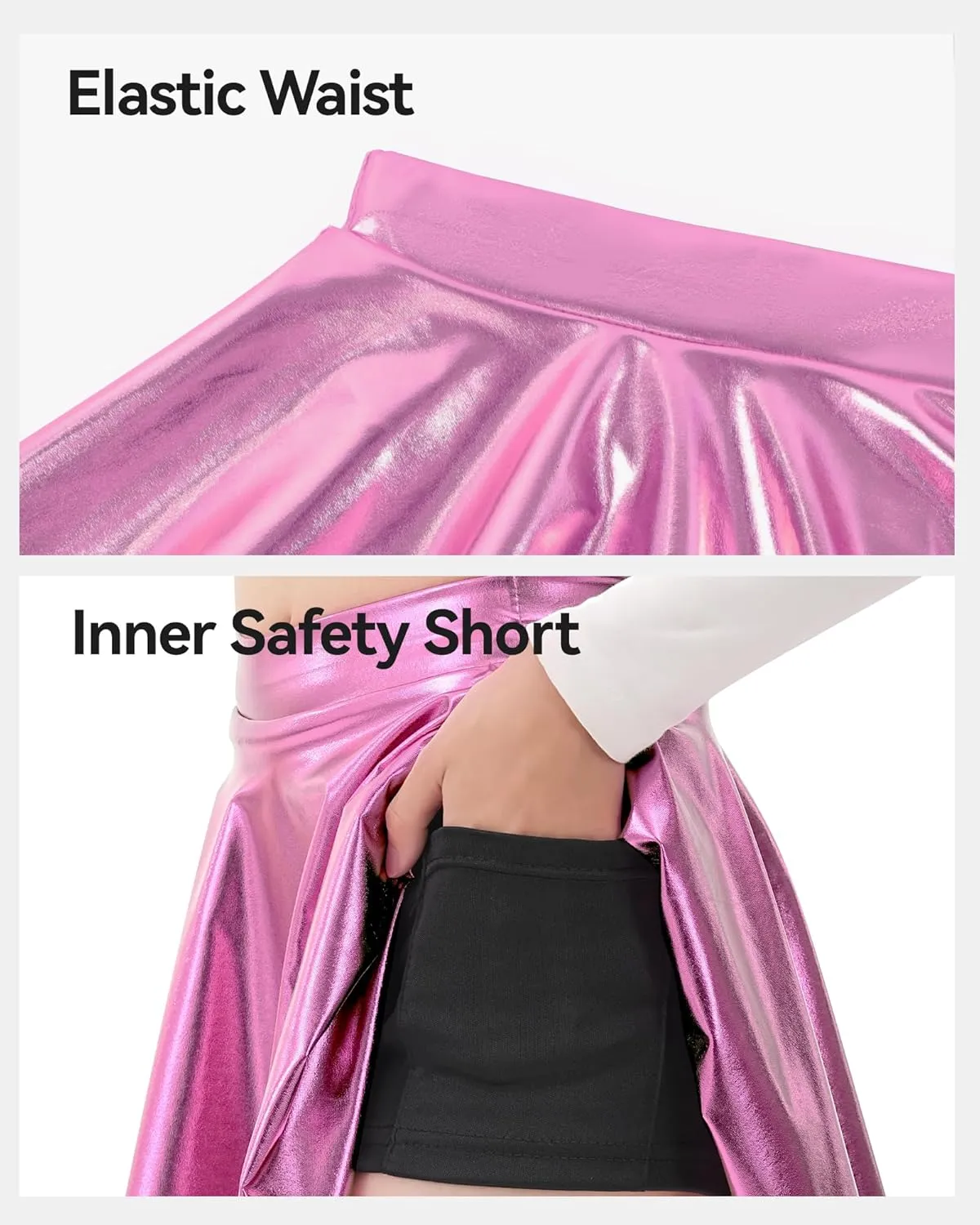 KEREDA Girls Metallic Skater Skirts Shiny Flared Holographic Skort