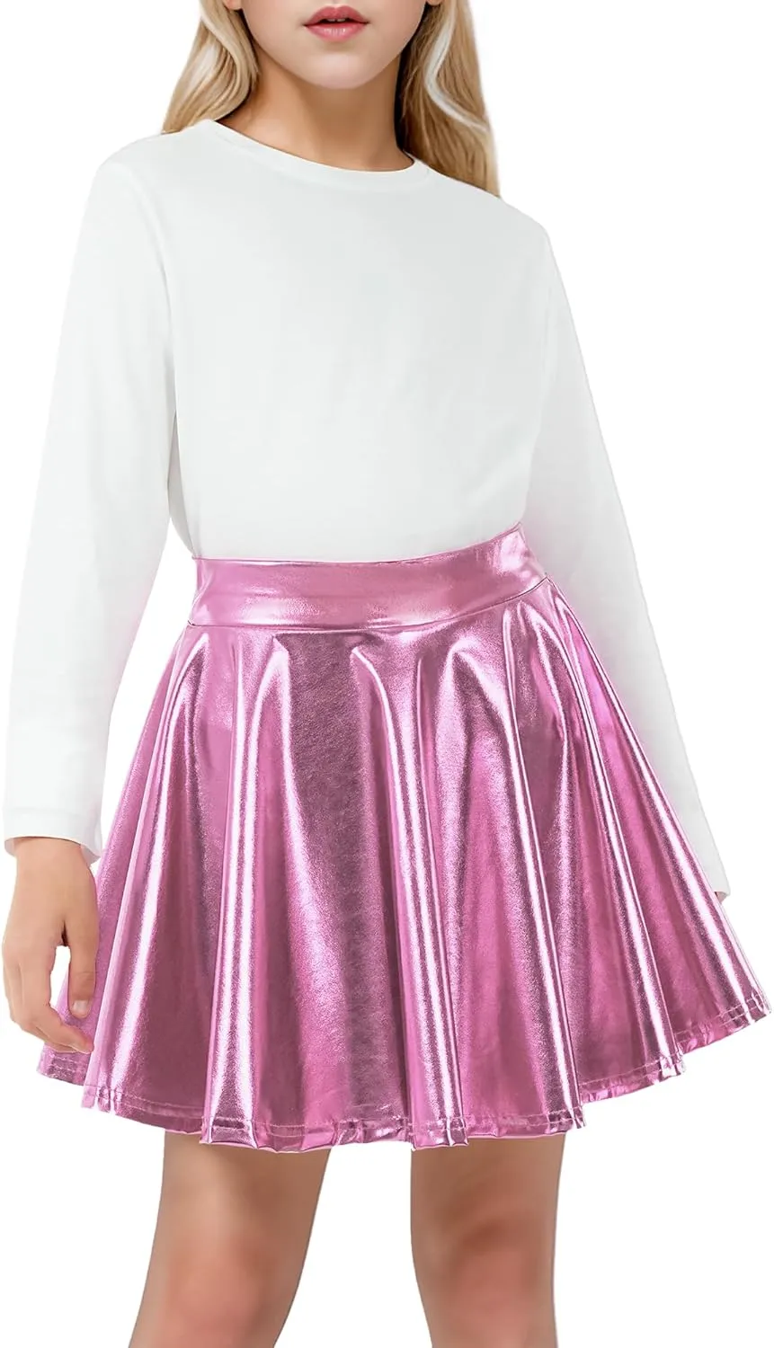 KEREDA Girls Metallic Skater Skirts Shiny Flared Holographic Skort