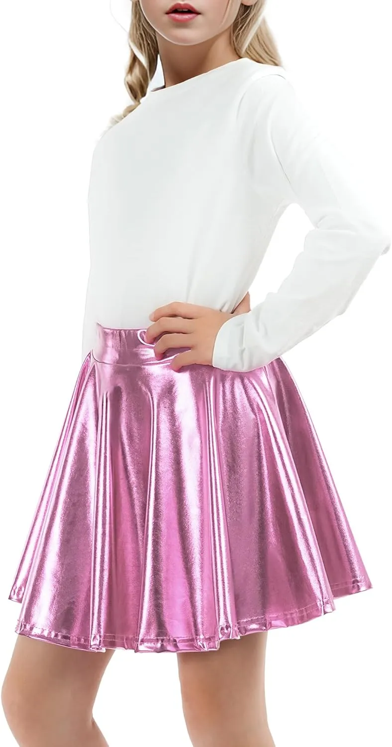 KEREDA Girls Metallic Skater Skirts Shiny Flared Holographic Skort