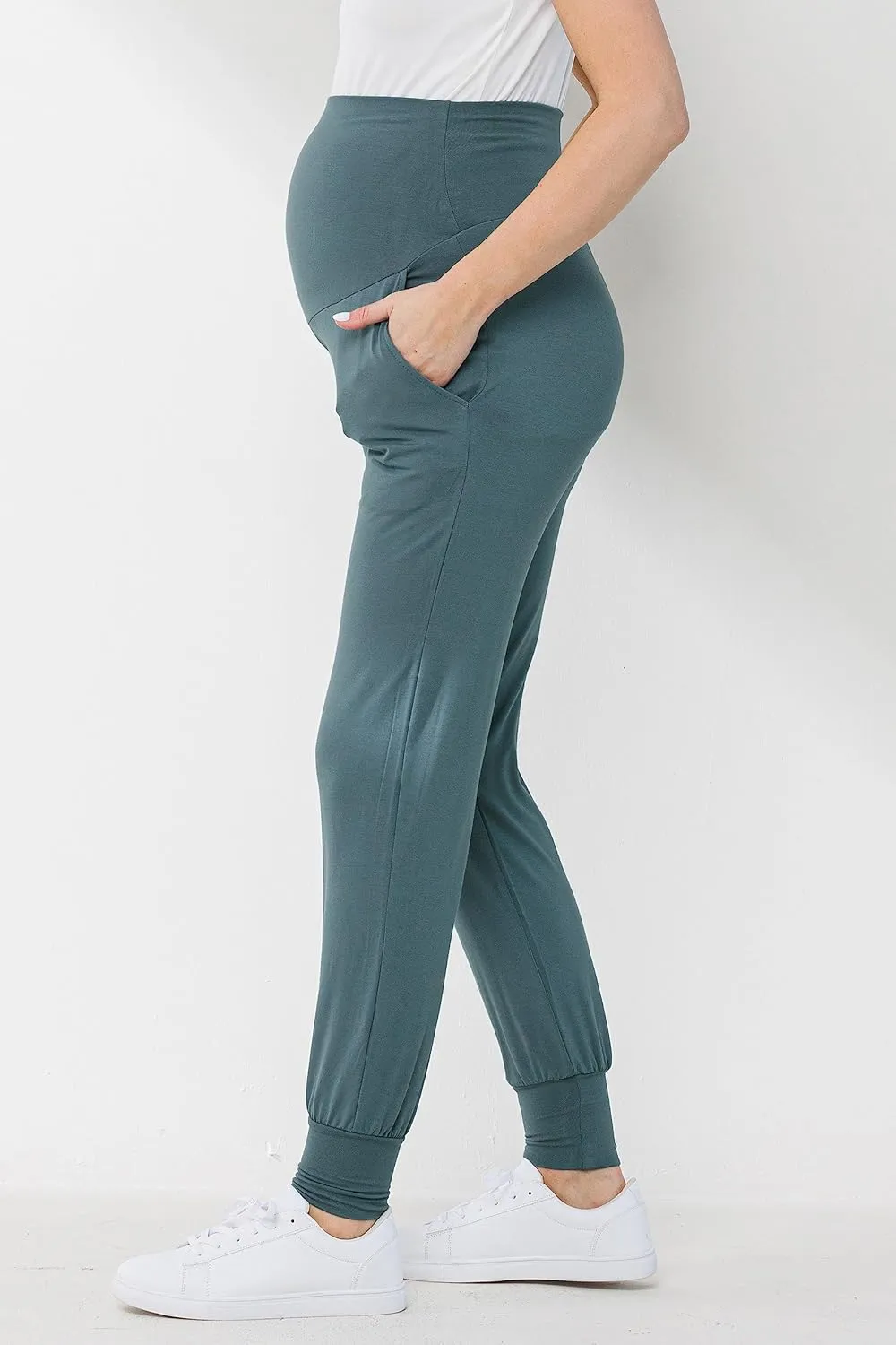 LaClef Womens Jogger Over The Belly Maternity Pants with Pockets