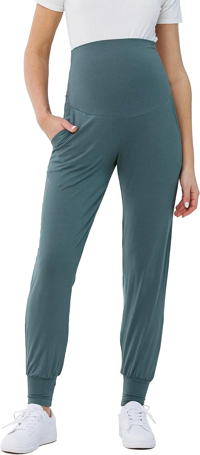 LaClef Womens Jogger Over The Belly Maternity Pants with Pockets