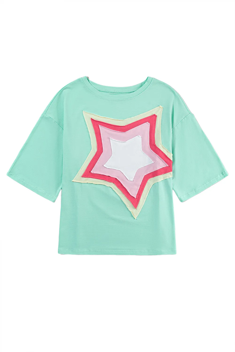 Light Pink Colorblock Star Patched Half Sleeve Oversized Tee