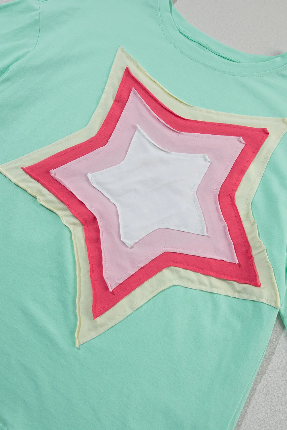 Light Pink Colorblock Star Patched Half Sleeve Oversized Tee