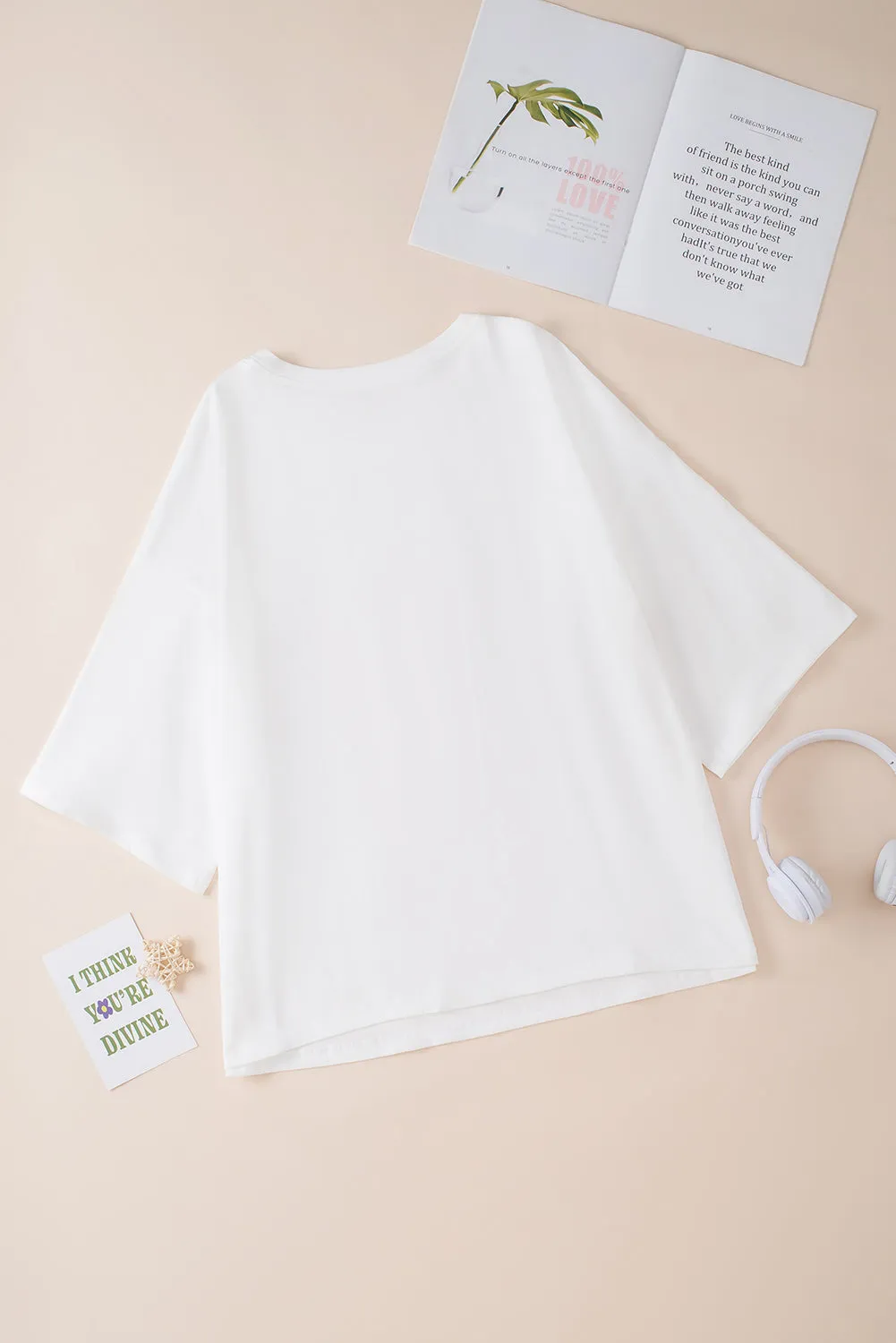 Light Pink Colorblock Star Patched Half Sleeve Oversized Tee