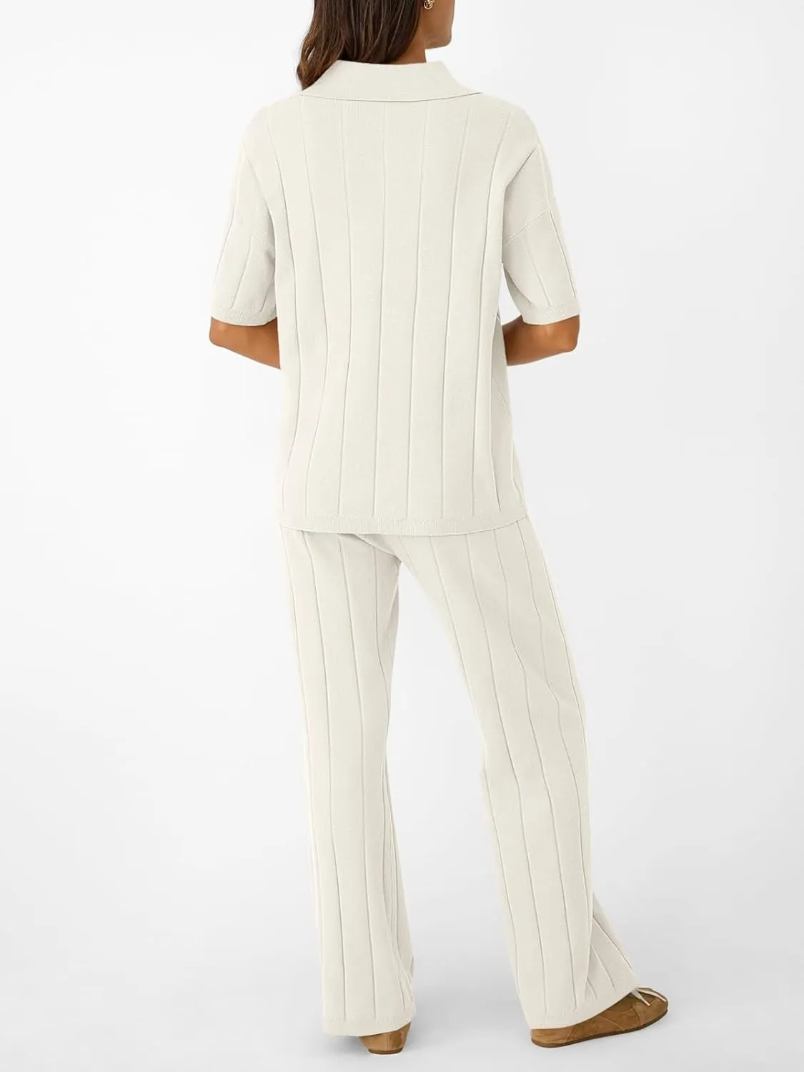 LILLUSORY Womens 2 Piece Ribbed Knit Lounge Sets Casual V Neck Top Pants Vacation Outfits