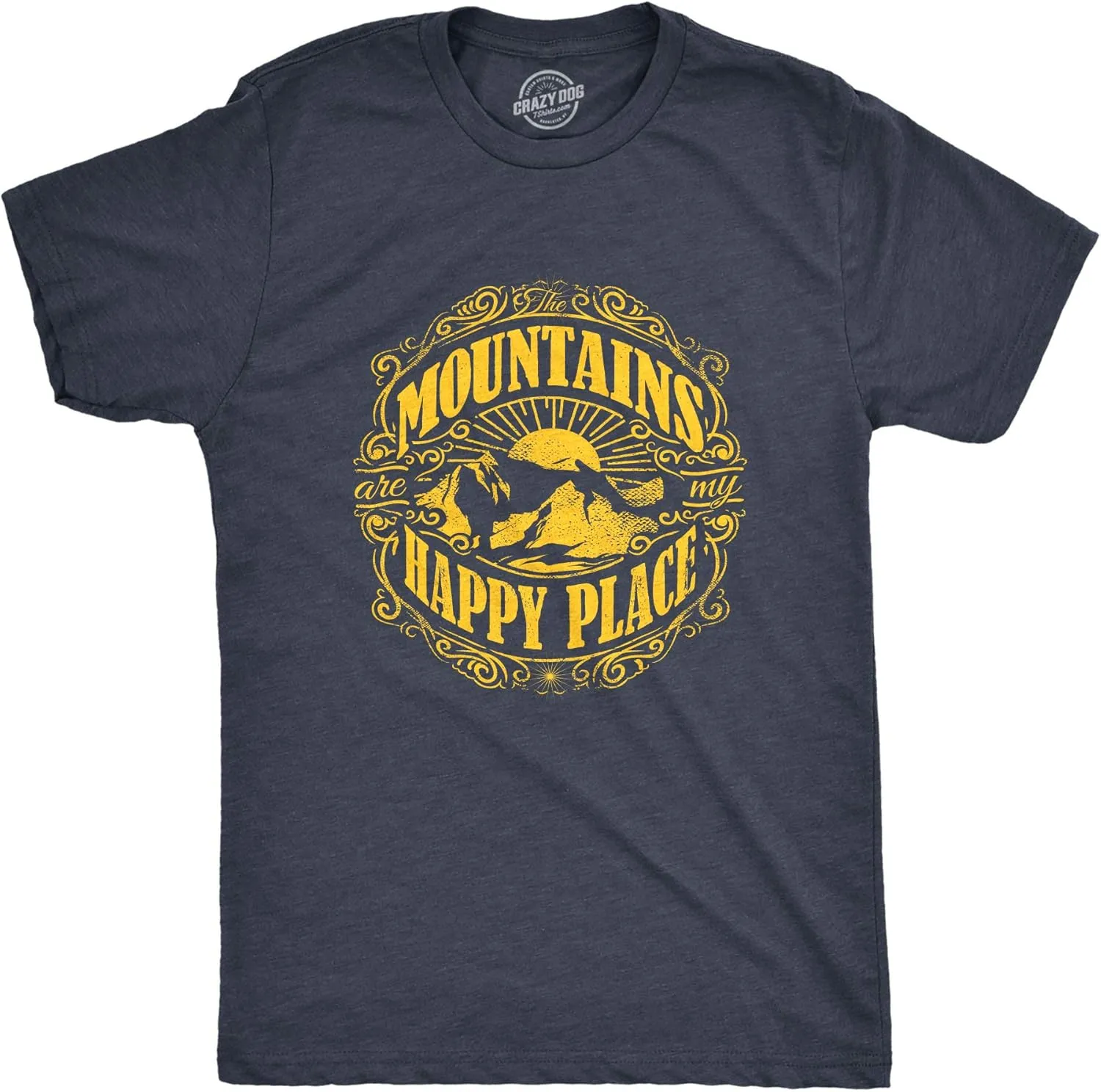 Mens Mountains are My Happy Place Cool Vintage Rockies Outdoor Nature T Shirt