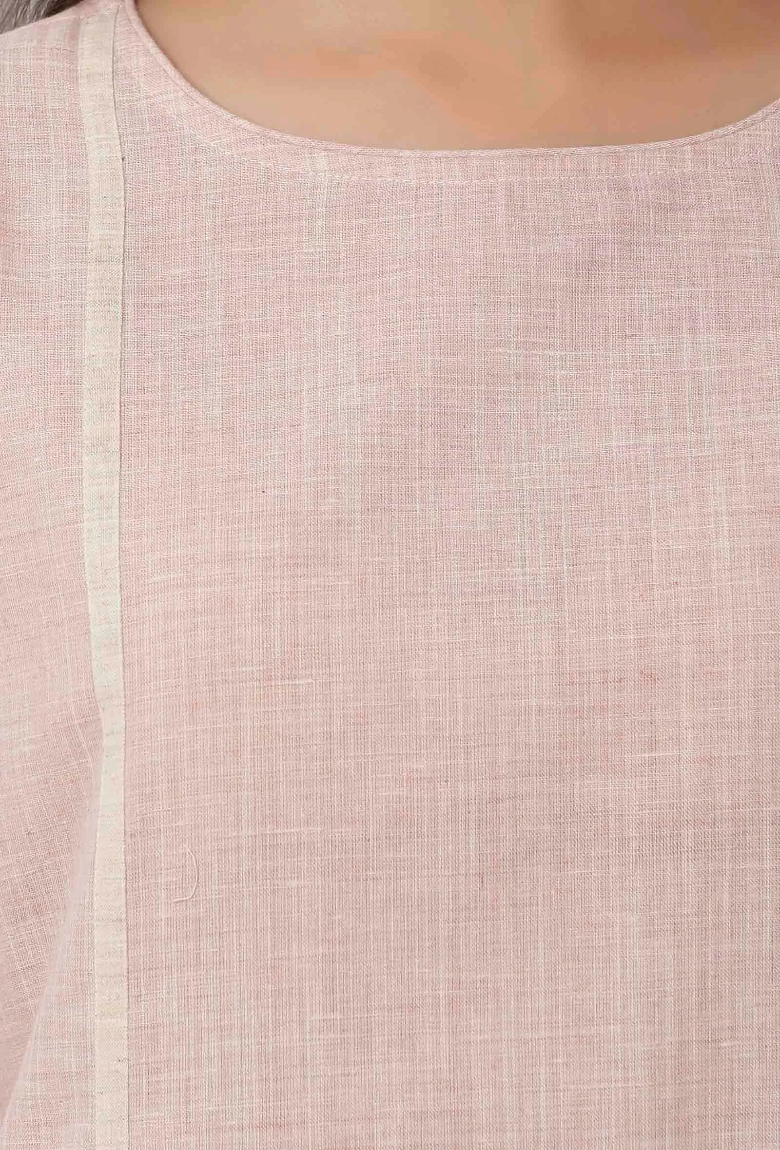 Rose Pink Cotton Khadi Kurta With Round Neck