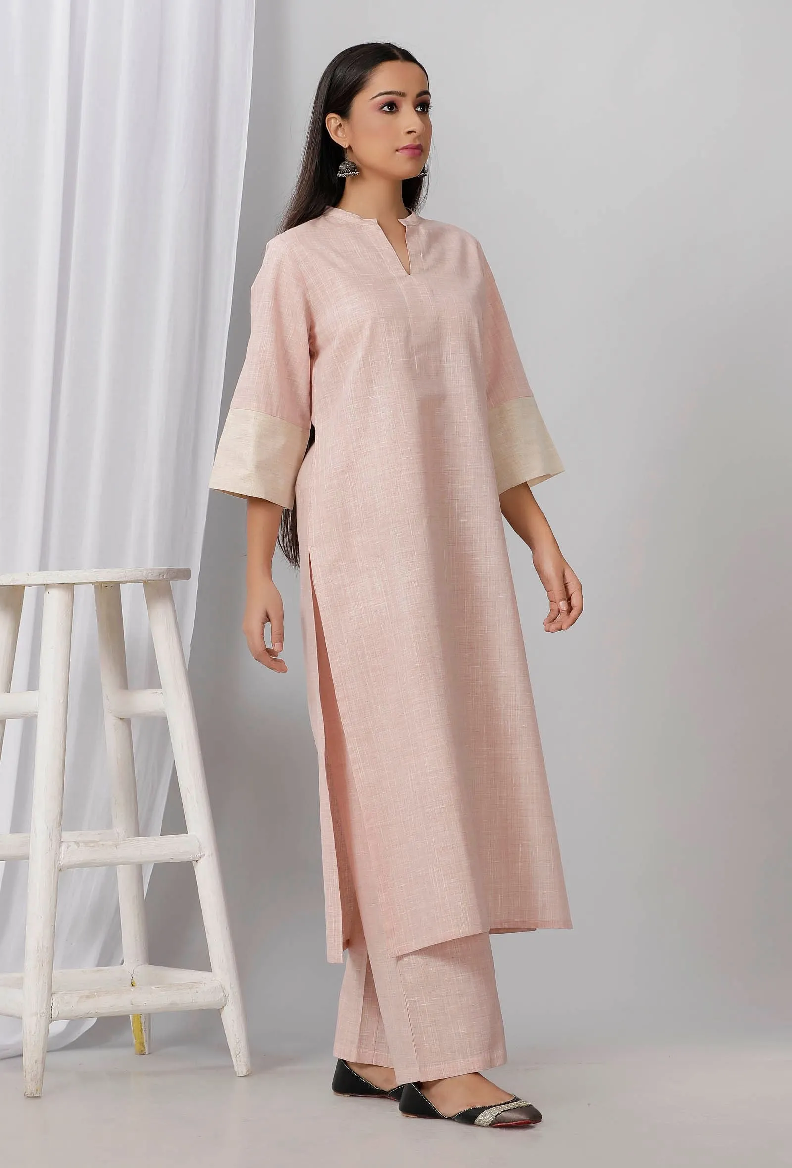 Rose Pink Cotton Khadi Kurta