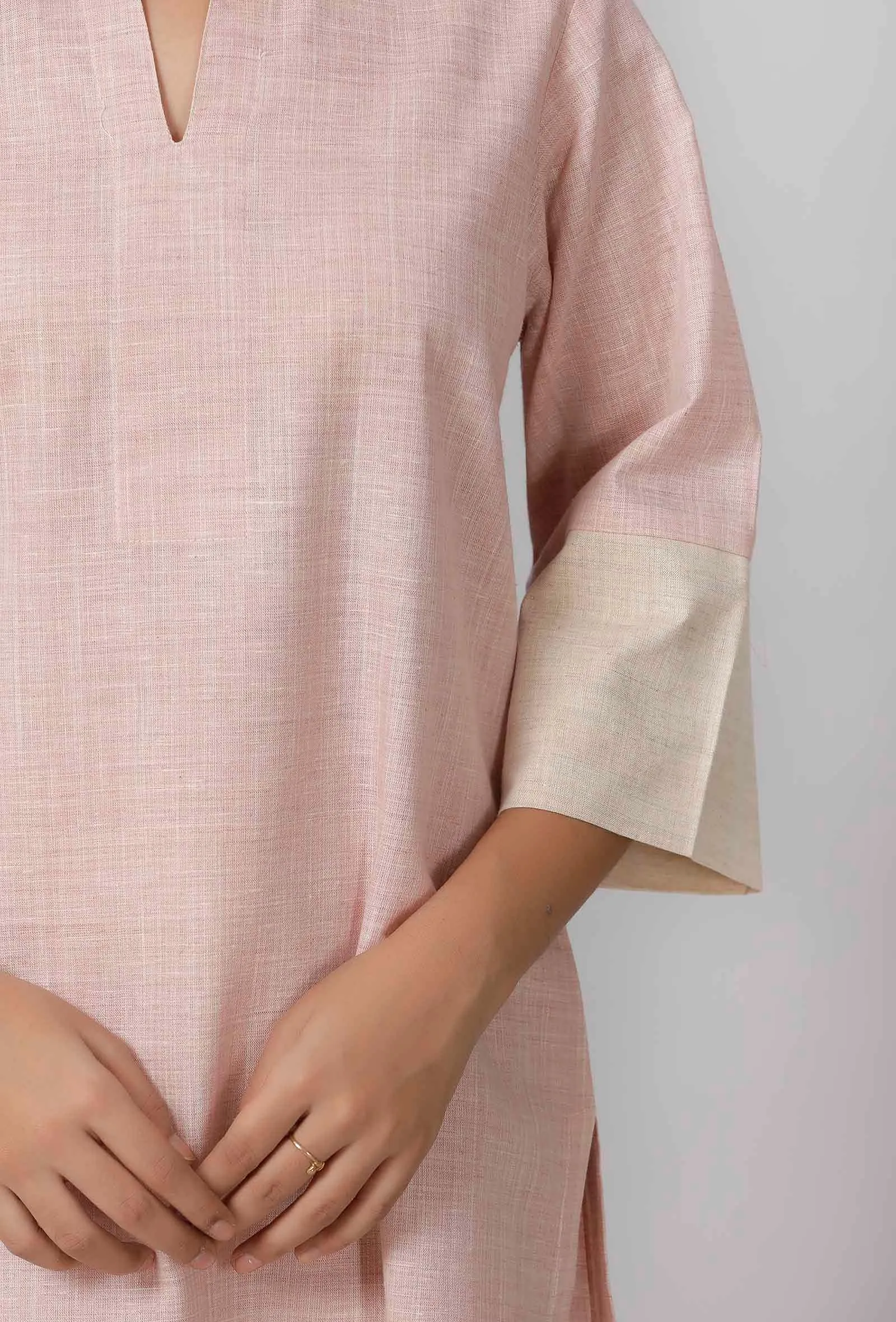 Rose Pink Cotton Khadi Kurta