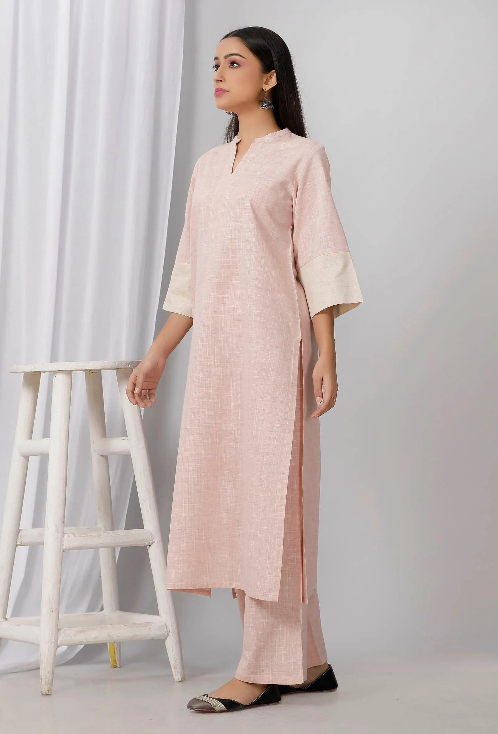 Rose Pink Cotton Khadi Kurta