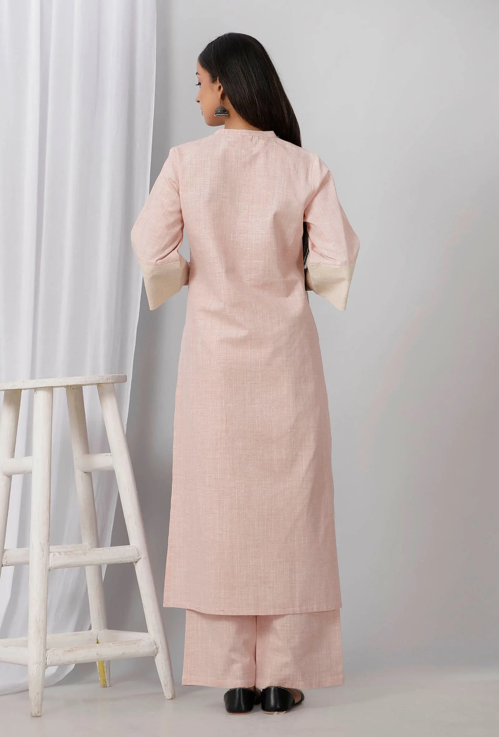 Rose Pink Cotton Khadi Kurta