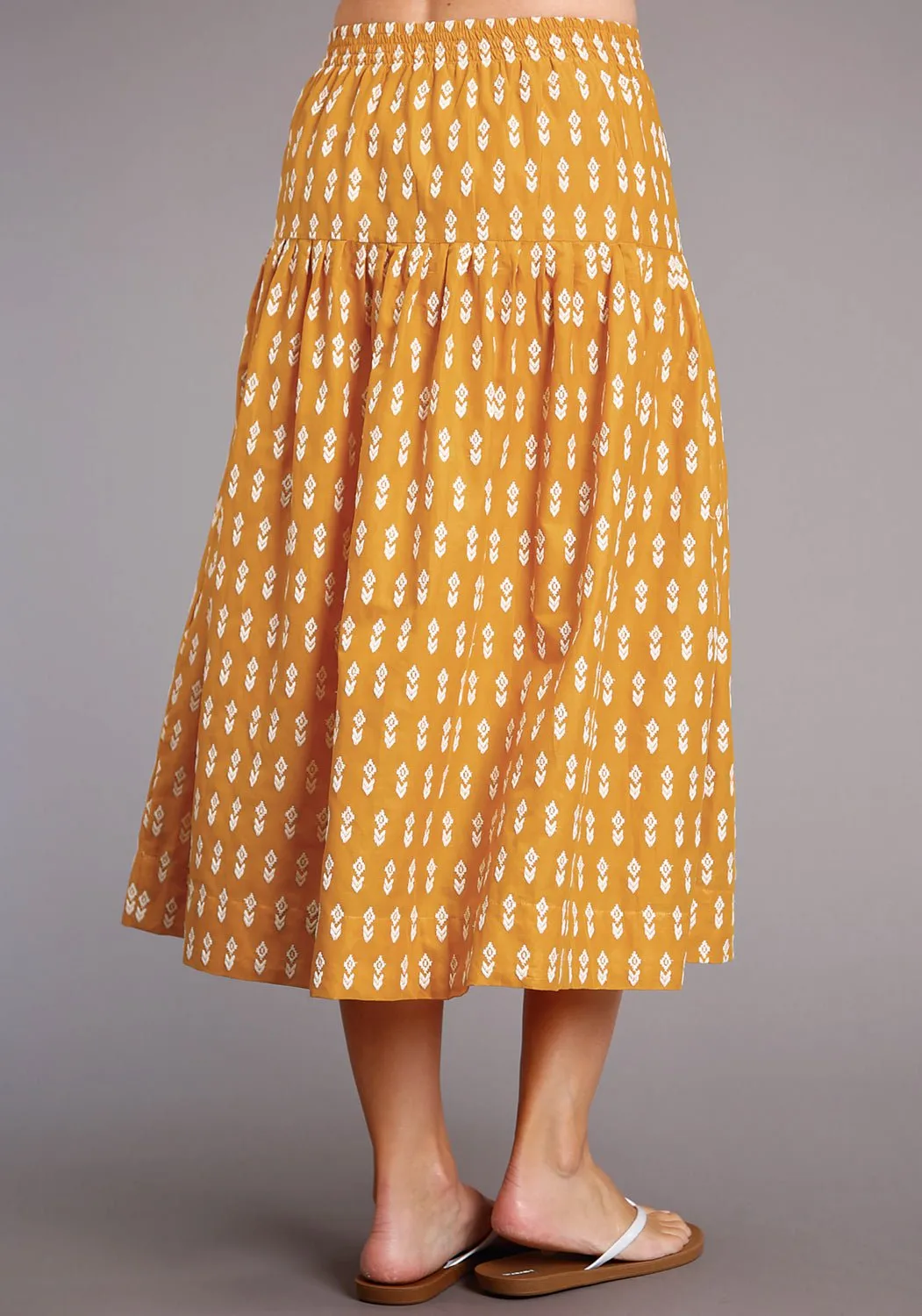 Stetson Womens Yellow 100% Cotton Aztec Schiffli Skirt XL