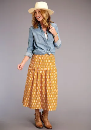 Stetson Womens Yellow 100% Cotton Aztec Schiffli Skirt XL