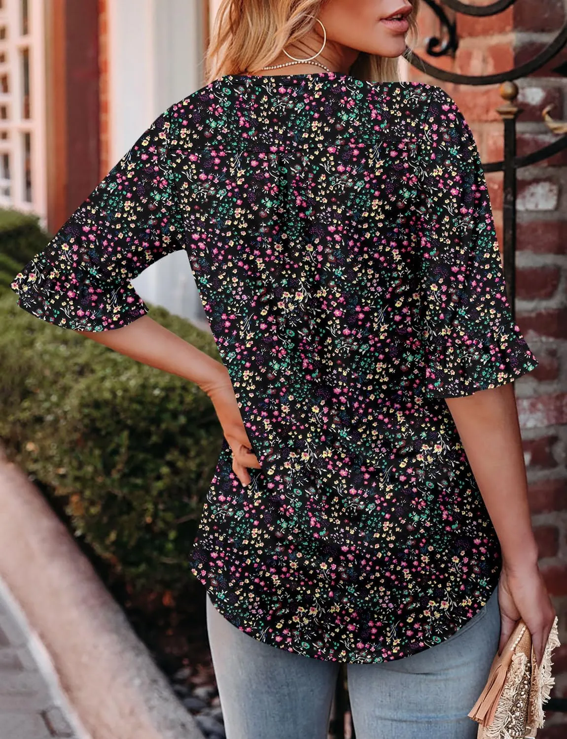 StunShow Womens Blouses Short Sleeve Summer Shirts Tunic Tops for Women Floral Women Tops Dressy Casual