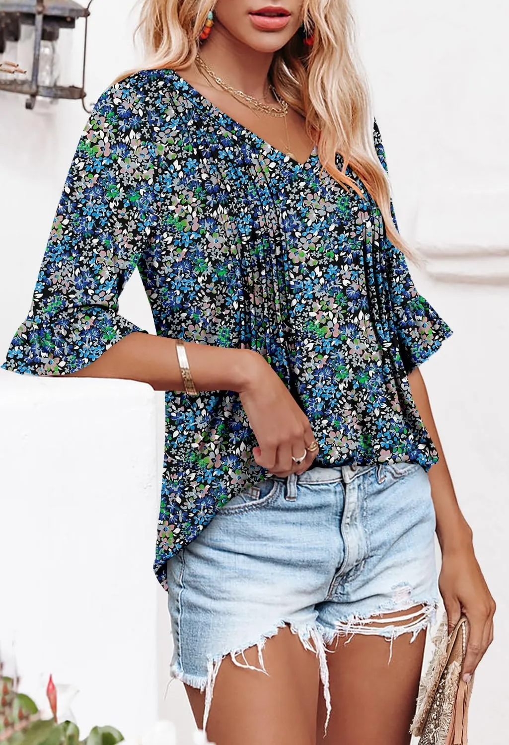 StunShow Womens Blouses Short Sleeve Summer Shirts Tunic Tops for Women Floral Women Tops Dressy Casual