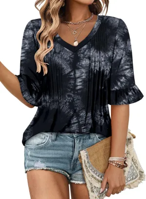 StunShow Womens Blouses Short Sleeve Summer Shirts Tunic Tops for Women Floral Women Tops Dressy Casual