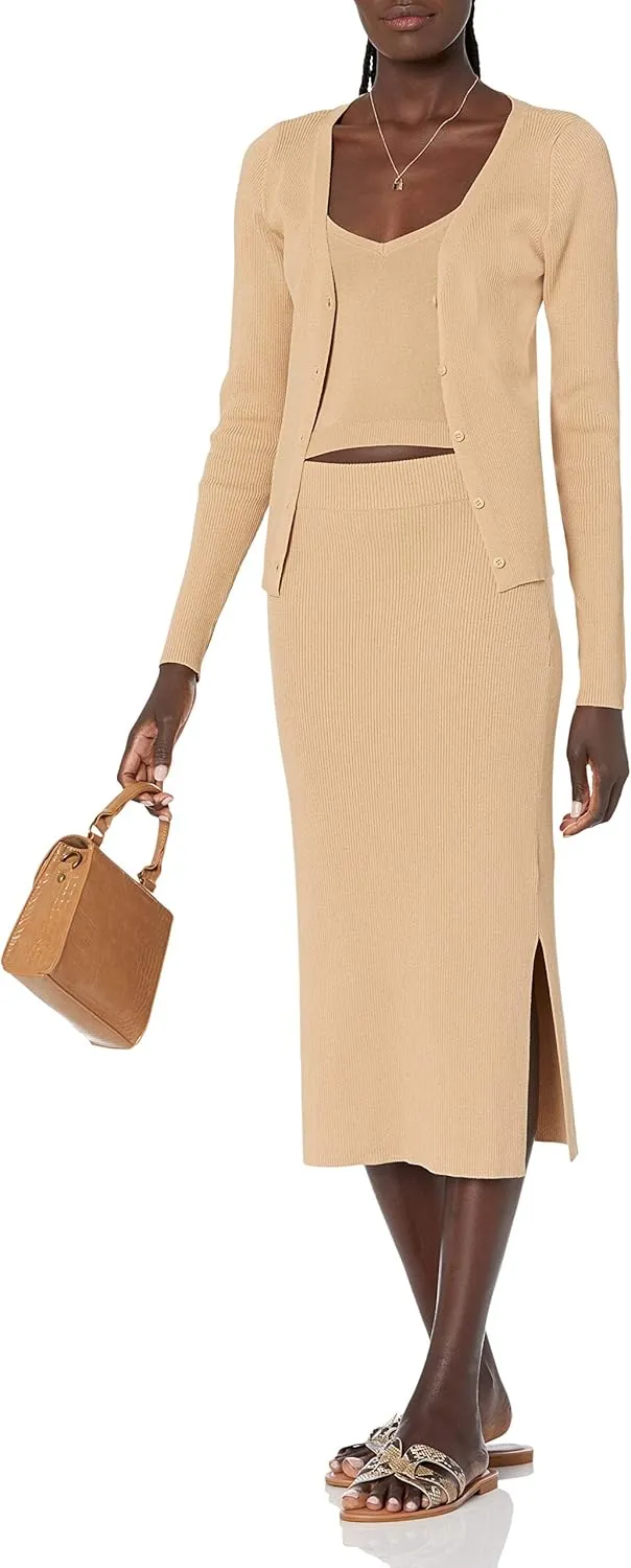 The Drop Women's Vera Slim Side-Slit Midi Sweater Skirt