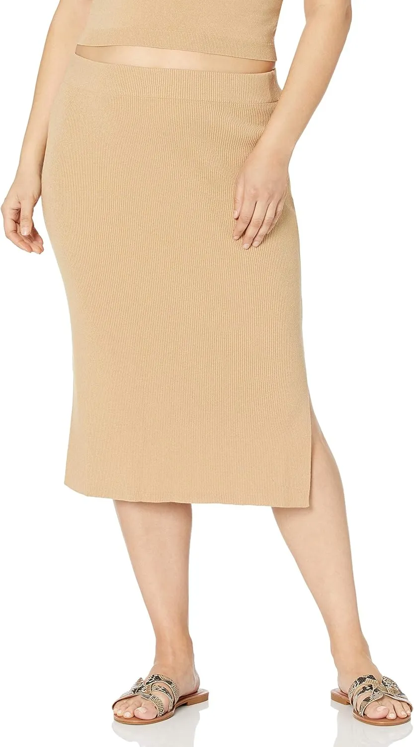 The Drop Women's Vera Slim Side-Slit Midi Sweater Skirt