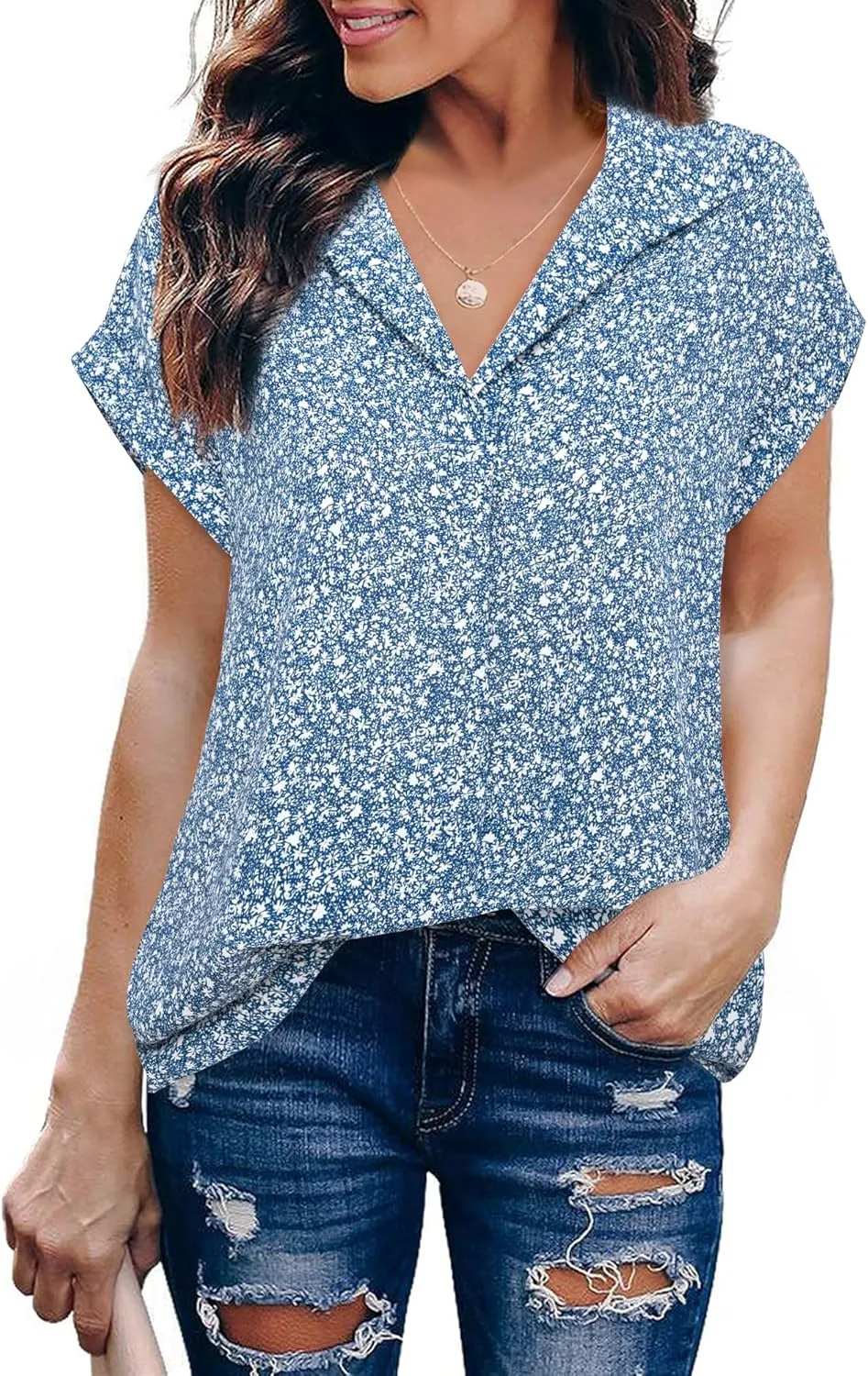 Timeson Women's Short Sleeve Chiffon Blouses for Office Work Business Attire Collared Shirts