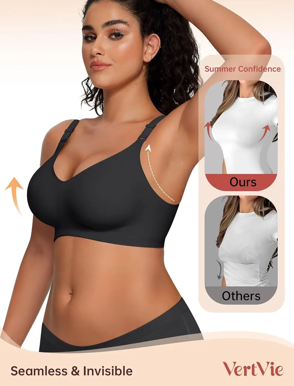Vertvie Womens Wireless Bras No Underwire Push Up Bra Seamless Supportive Full Coverage Everyday Bras Regular and Plus Size