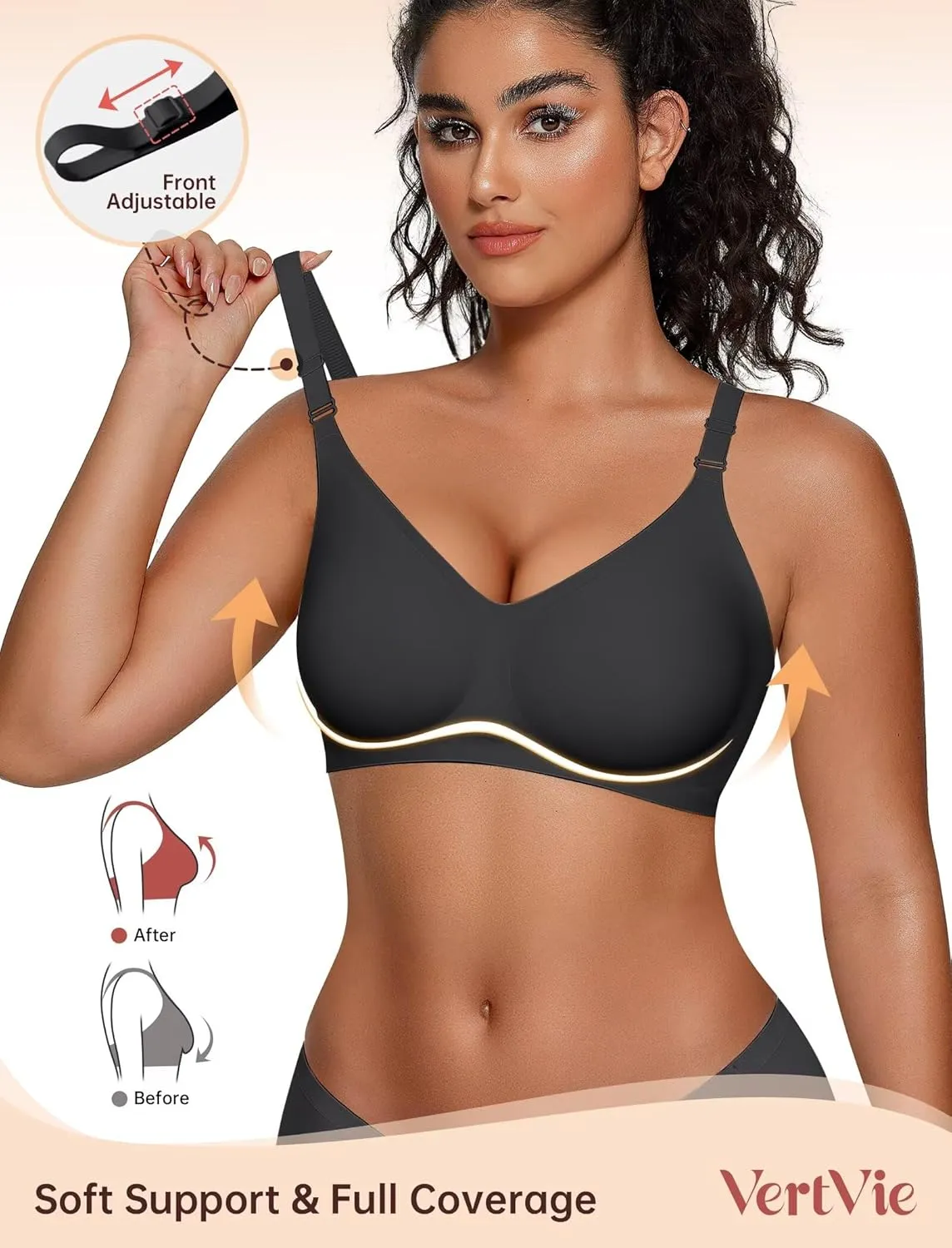 Vertvie Womens Wireless Bras No Underwire Push Up Bra Seamless Supportive Full Coverage Everyday Bras Regular and Plus Size