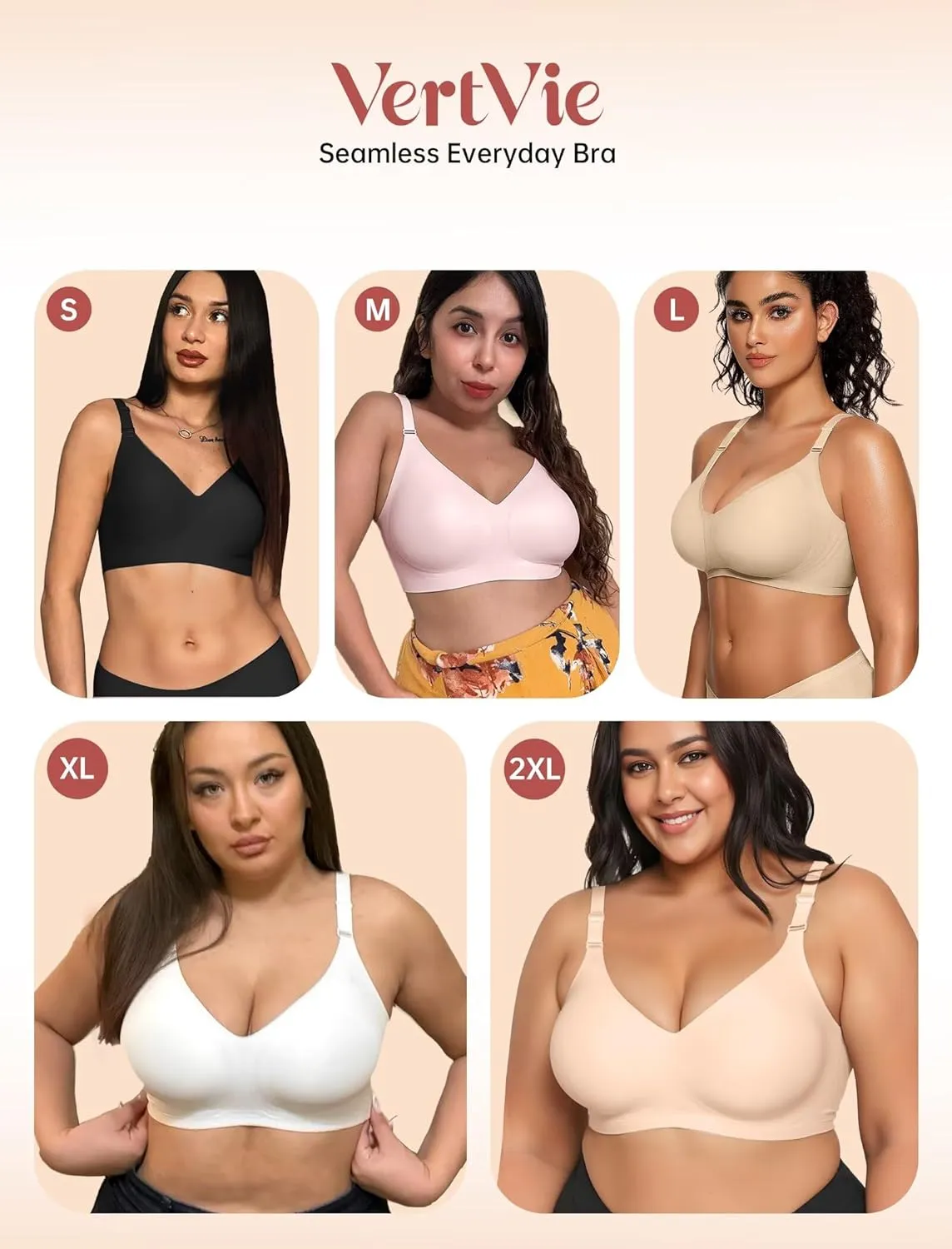 Vertvie Womens Wireless Bras No Underwire Push Up Bra Seamless Supportive Full Coverage Everyday Bras Regular and Plus Size