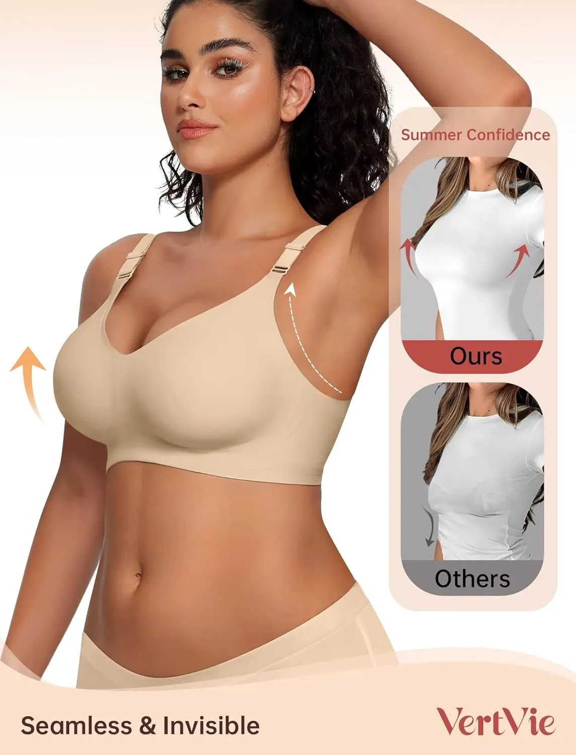 Vertvie Womens Wireless Bras No Underwire Push Up Bra Seamless Supportive Full Coverage Everyday Bras Regular and Plus Size
