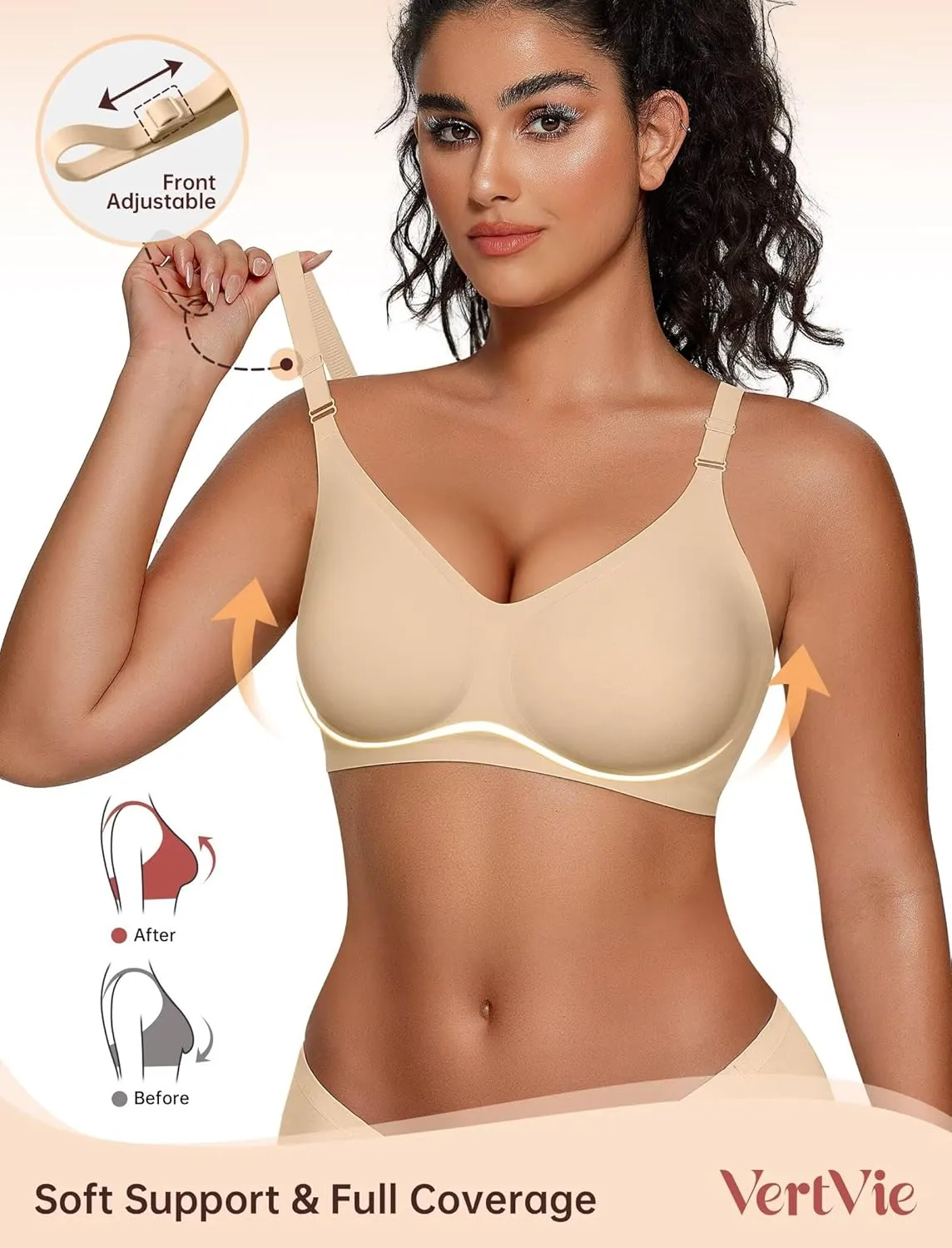 Vertvie Womens Wireless Bras No Underwire Push Up Bra Seamless Supportive Full Coverage Everyday Bras Regular and Plus Size