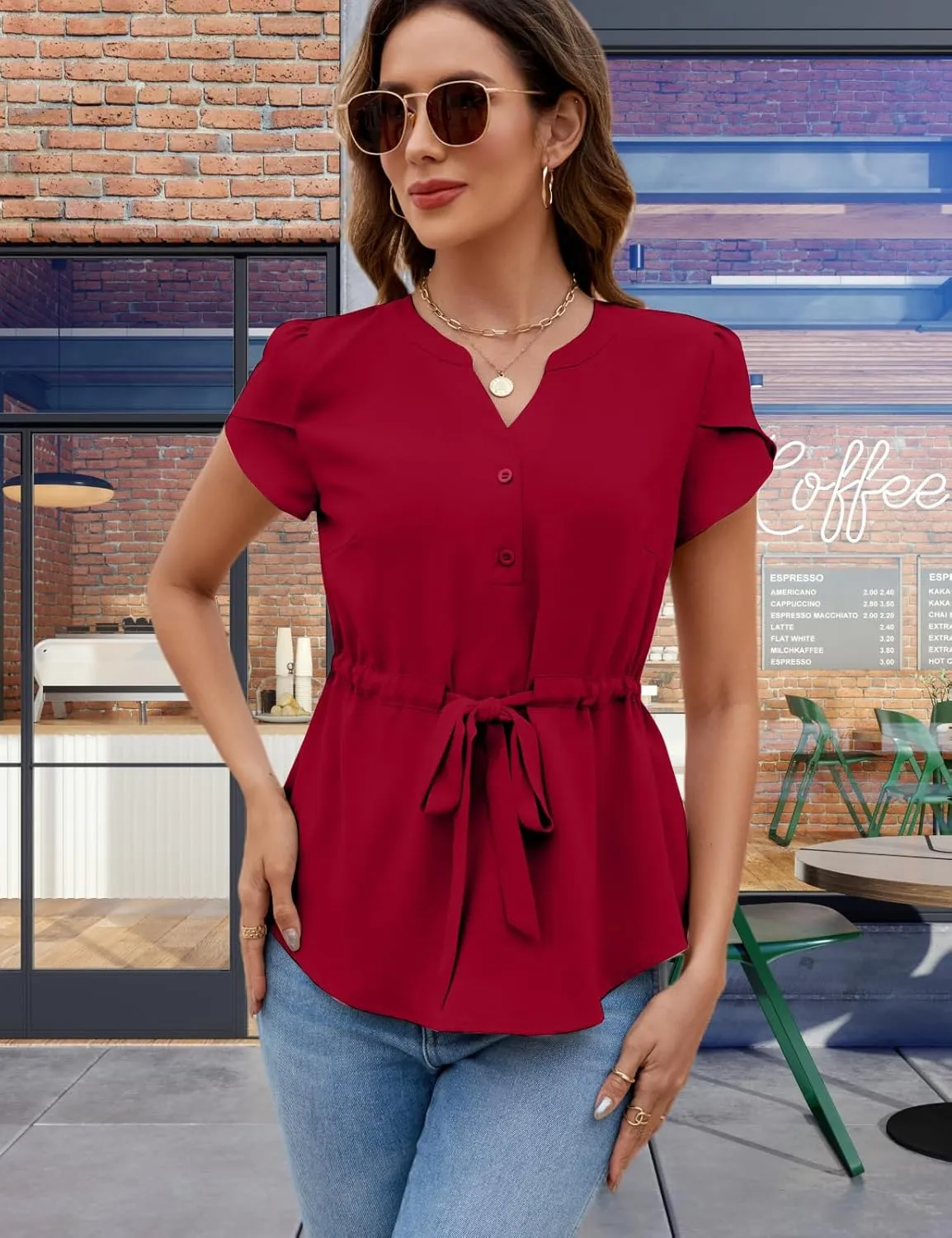 VIMPUNEC Womens Dressy Casual Blouses Summer Trendy Peplum Tops Business Work Button Down Top