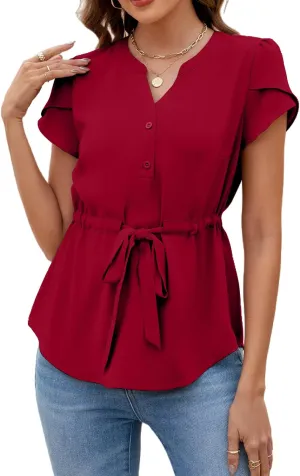 VIMPUNEC Womens Dressy Casual Blouses Summer Trendy Peplum Tops Business Work Button Down Top
