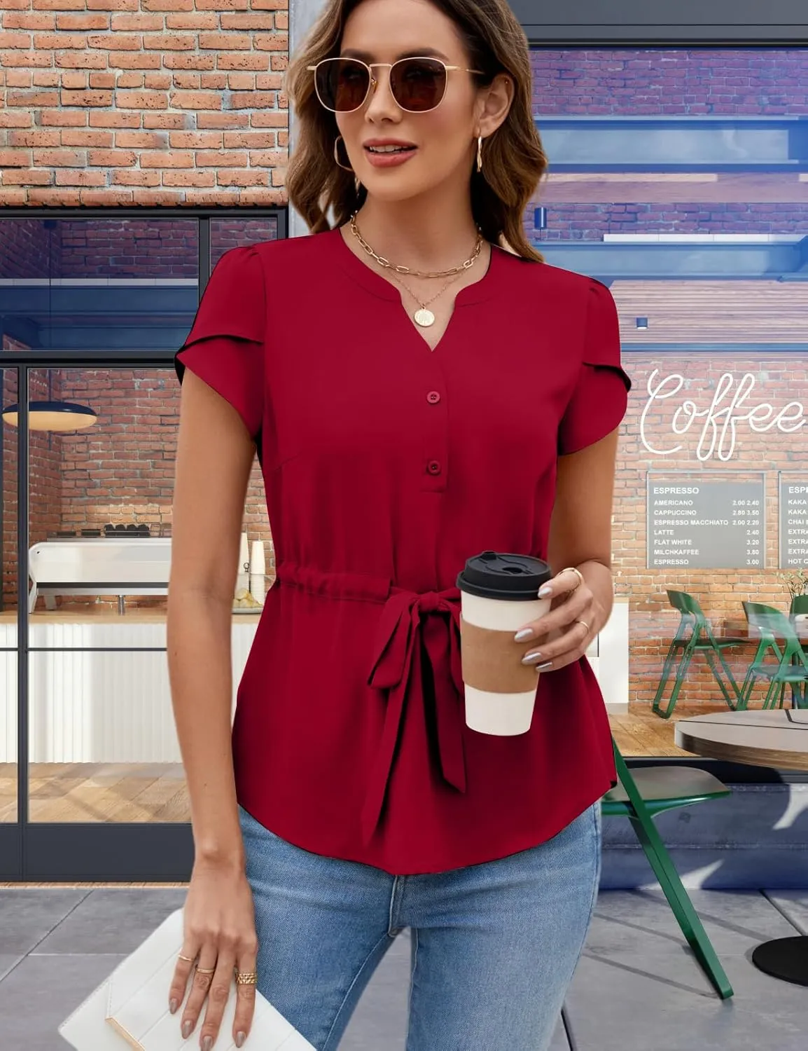 VIMPUNEC Womens Dressy Casual Blouses Summer Trendy Peplum Tops Business Work Button Down Top