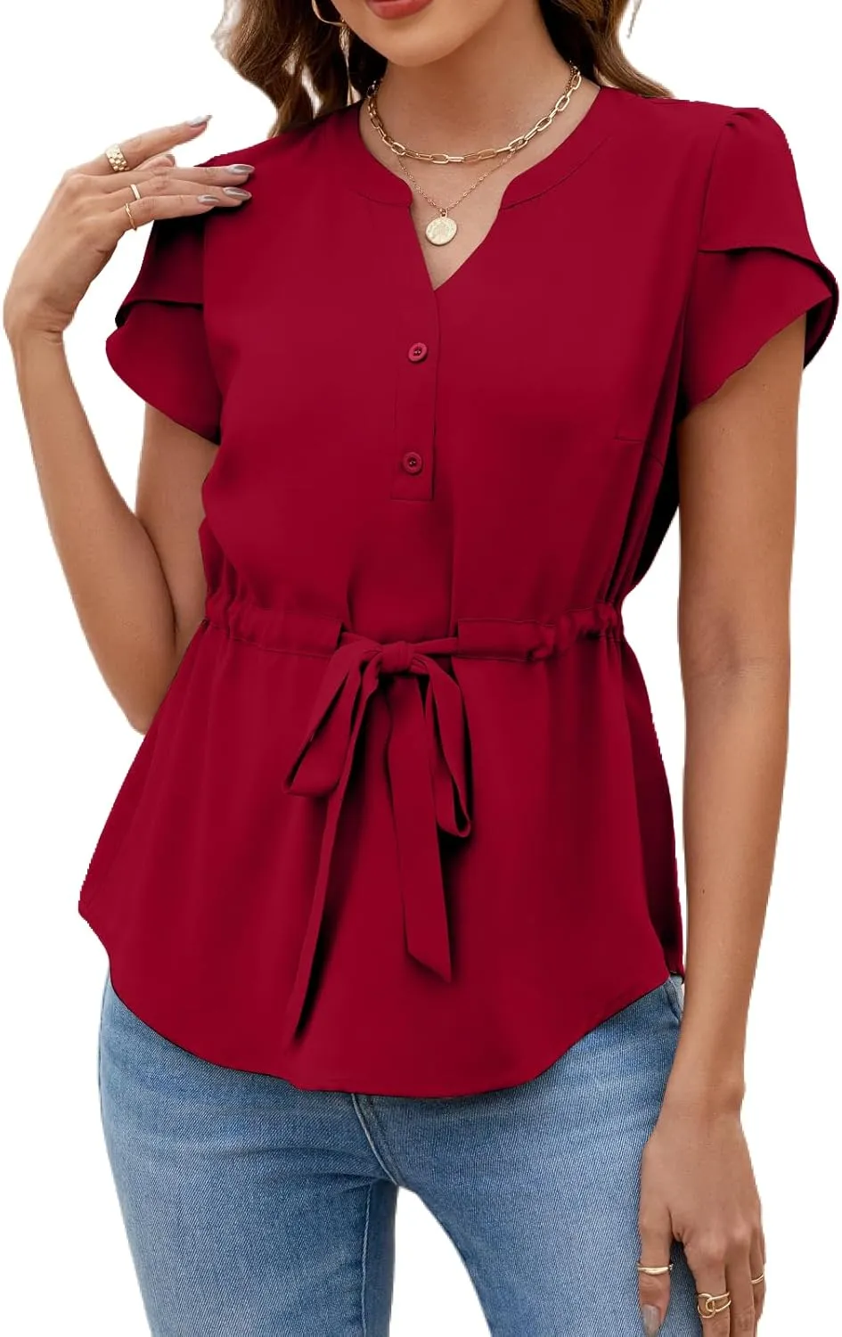 VIMPUNEC Womens Dressy Casual Blouses Summer Trendy Peplum Tops Business Work Button Down Top