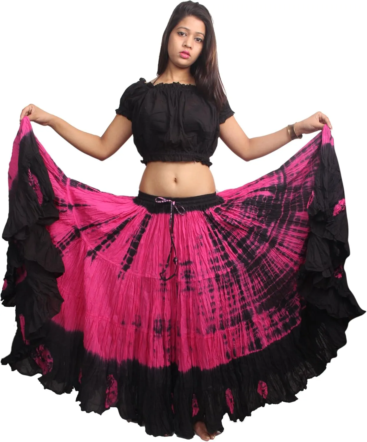 Wevez Women's 25 Yard Casual High Waist Long Maxi Skirt with Elastic Waistband Flared Cotton Skirts for Women
