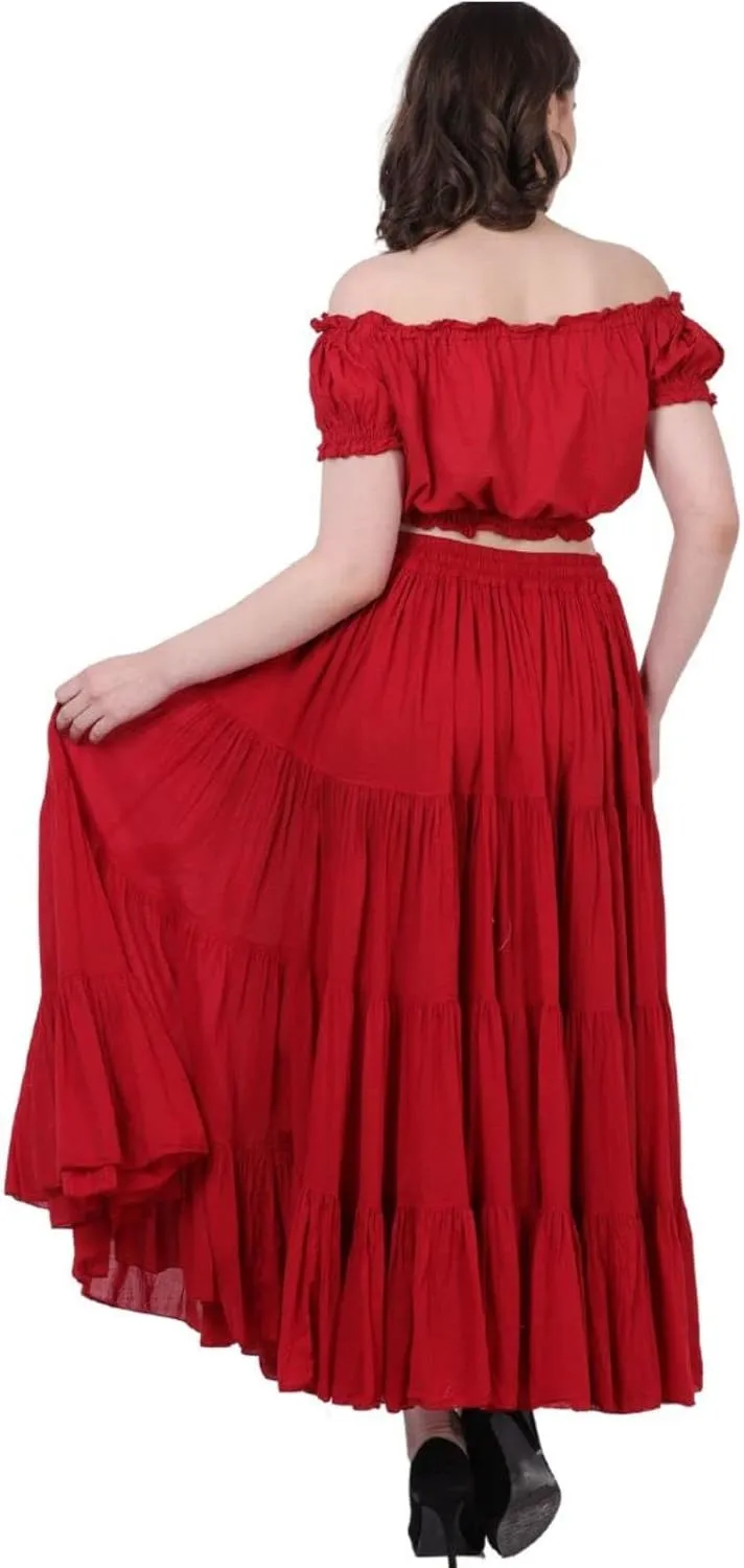 Wevez Womens 40 Inch Cotton Full Circle Elastic Waist Tribal Fusion Belly Dance A Line Plus Size Maxi Skirt