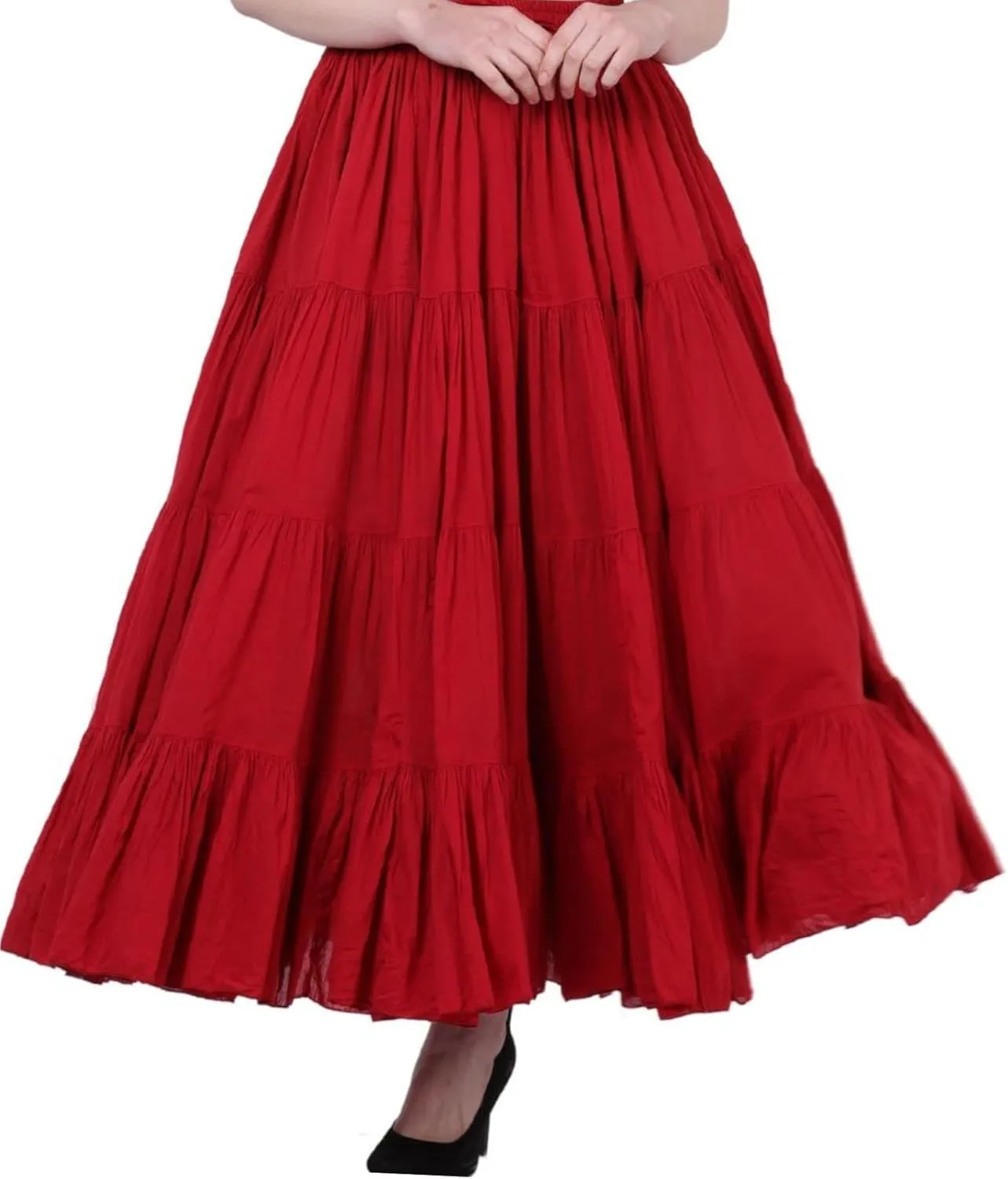 Wevez Womens 40 Inch Cotton Full Circle Elastic Waist Tribal Fusion Belly Dance A Line Plus Size Maxi Skirt