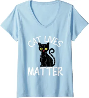 Womens Cat Lives Matter Funny Cats Pet Owner Lover Graphic V-Neck T-Shirt