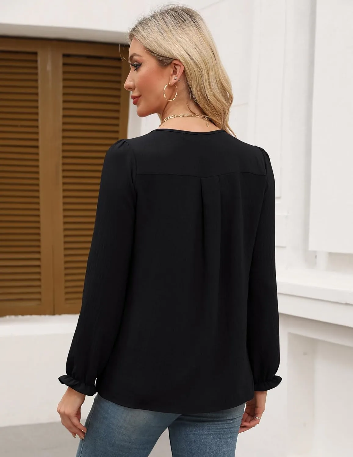 Womens Dressy Tops Casual Business Work Long Sleeve Shirts V Neck Flowy Blouses 2025 Spring Trendy Outfits